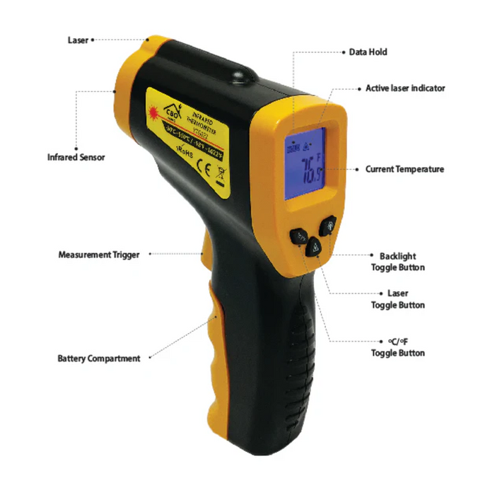 CBO Digital Infrared Thermometer Gun for Pizza Oven, Grill -58°F to 1022°F